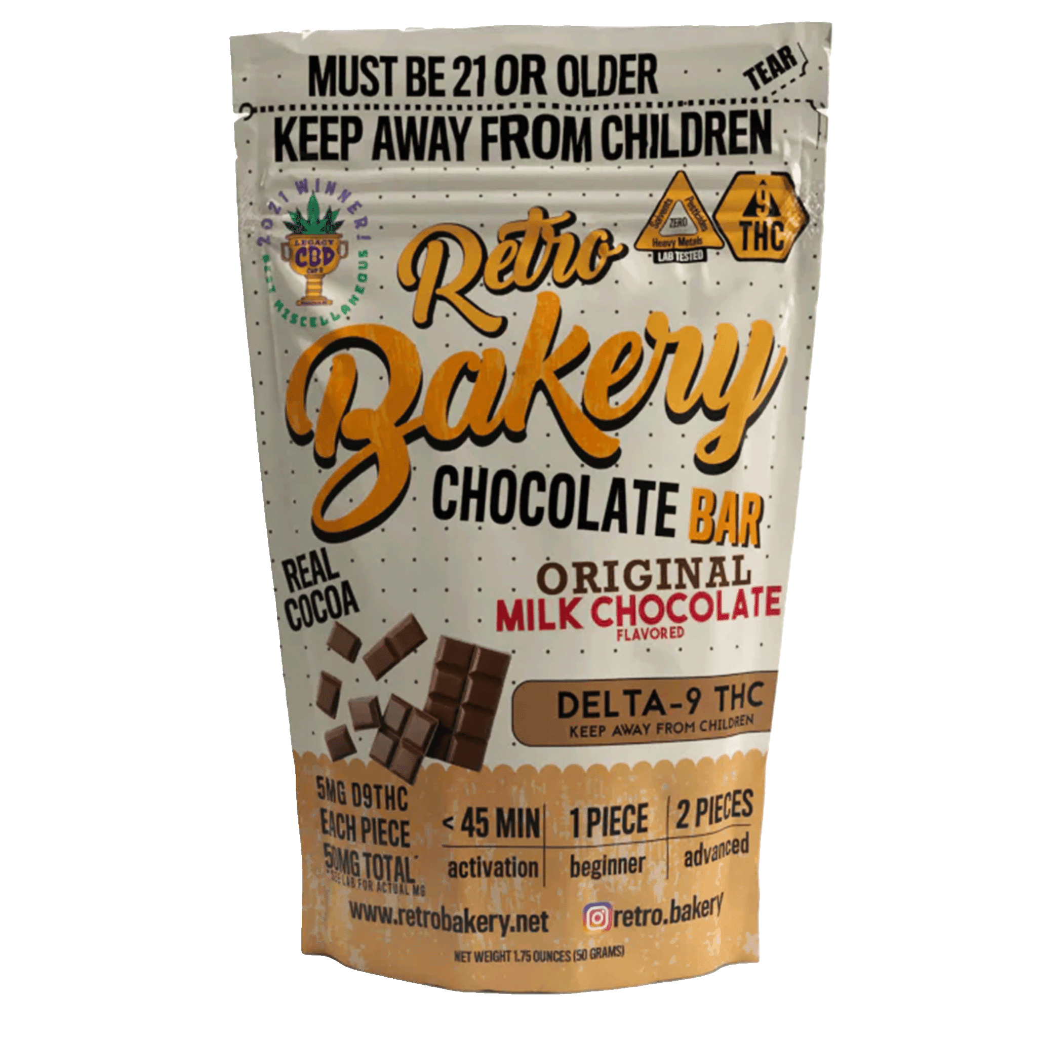 Retro Bakery Chocolate Bar 50mg - Smokeless - Vape THC CBD